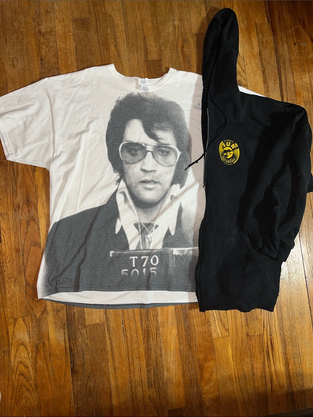 2xl Elvis mugshot tee and sun studios zip up hoodie
